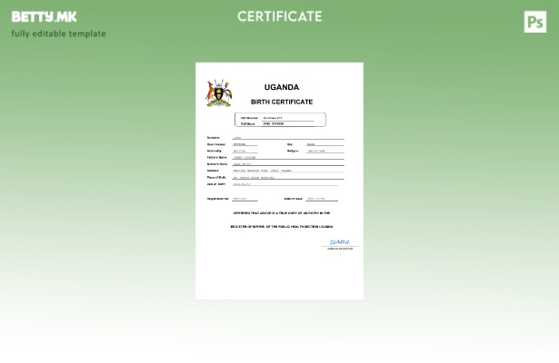 модерен стил Уганда извод од матична книга на родени Шаблон Word и PDF шаблон